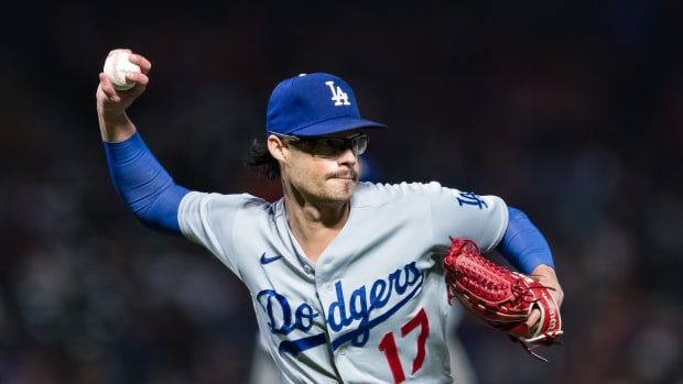 Dodgers pitcher Joe Kelly during Los Angeles's 6-2 win over the Giants on Sept. 29, 2023.