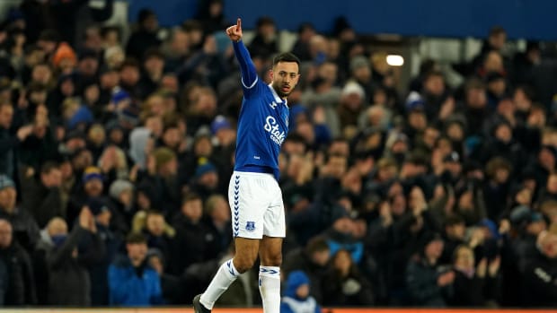 Dwight McNeil pictured celebrating after scoring Everton's first goal in a 3-0 win over Newcastle in December 2023