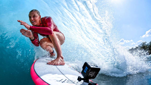 Surfer Lakey Peterson using a GoPro.