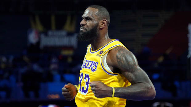 James during the NBA in-season tournament final between the Lakers and Pacers on Dec. 9, 2023.