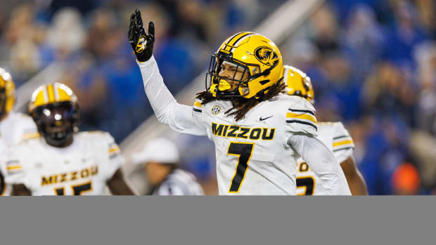 Missouri Tigers defensive back Kris Abrams-Draine (7) celebrates during the third quarter against the Kentucky Wildcats at Kroger Field.