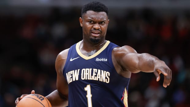 Zion Williamson playing for the Pelicans.