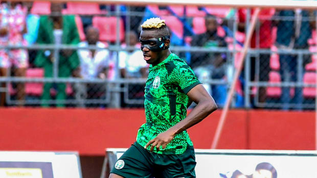 Victor Osimhen pictured playing for Nigeria against Sierra Leone in June 2023