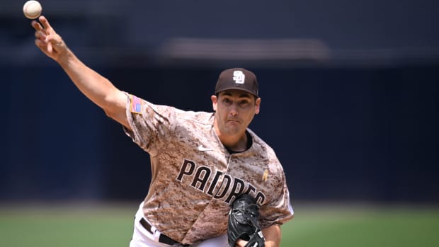 Sep 3, 2023; San Diego, California, USA; San Diego Padres starting pitcher Seth Lugo (67) throws a pitch against the San Francisco Giants during the first inning at Petco Park.