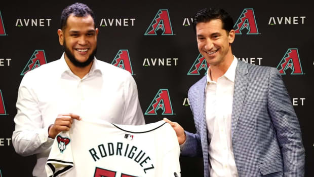 Mike Hazen and Eduardo Rodriguez at Press Conference December 12, 2023