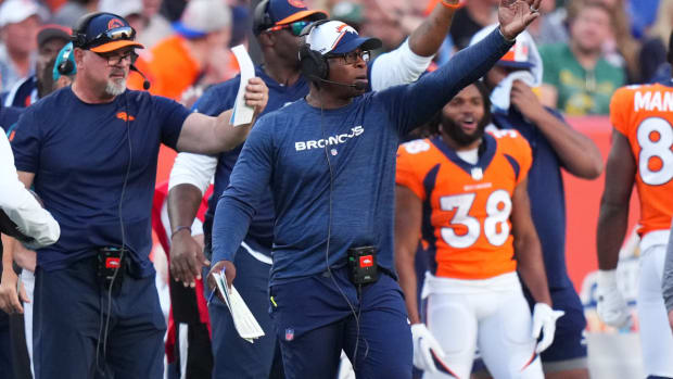 Denver Broncos defensive coordinator Vance Joseph during the fourth quarter against the Green Bay Packers at Empower Field at Mile High.