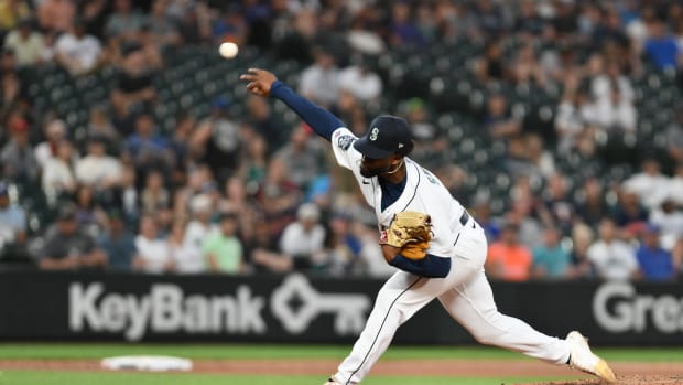 Seattle Mariners relief pitcher Devin Sweet makes his MLB debut and pitches to the Minnesota Twins during the ninth inning at T-Mobile Park. (2023)