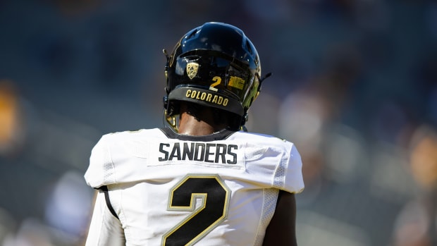 Oct 7, 2023; Tempe, Arizona, USA; Detailed view of the jersey of Colorado Buffaloes quarterback Shedeur Sanders (2) against the Arizona State Sun Devils at Mountain America Stadium, Home of the ASU Sun Devils.