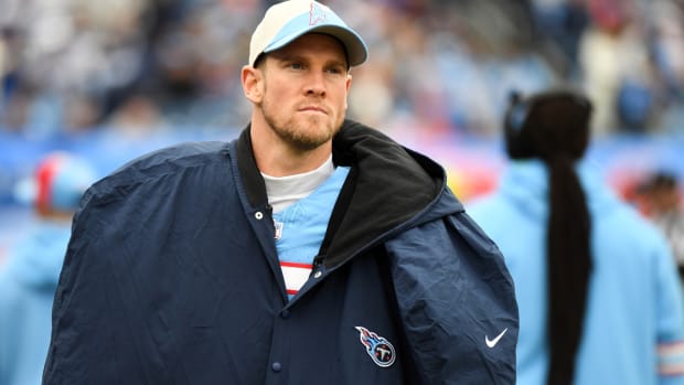 Dec 17, 2023; Nashville, Tennessee, USA; Tennessee Titans quarterback Ryan Tannehill (17) walks the sideline during the first half against the Houston Texans at Nissan Stadium. Mandatory Credit: Christopher Hanewinckel-USA TODAY Sports  