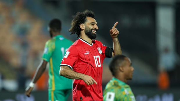 Mohamed Salah pictured playing for Egypt against Djibouti in November 2023