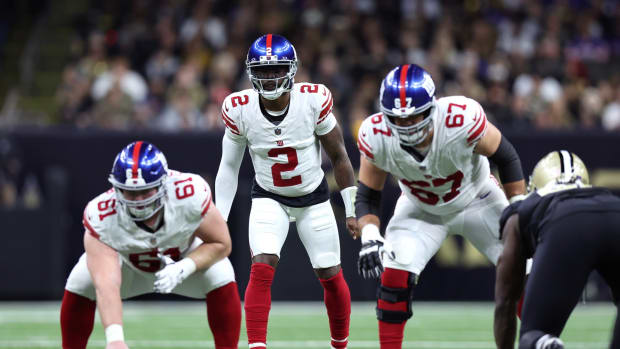 Dec 17, 2023; New Orleans, Louisiana, USA; New York Giants quarterback Tyrod Taylor (2) awaits the snap during the first half against the New Orleans Saints at Caesars Superdome.