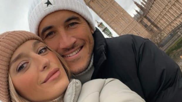 Getafe midfielder Luis Milla and girlfriend Andrea Sesma pictured in front of Big Ben while on a winter holiday to London in December 2023
