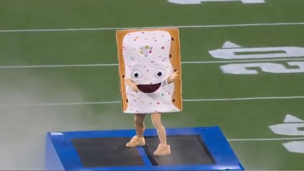 The Pop-Tarts Bowl mascot is introduced before the game.