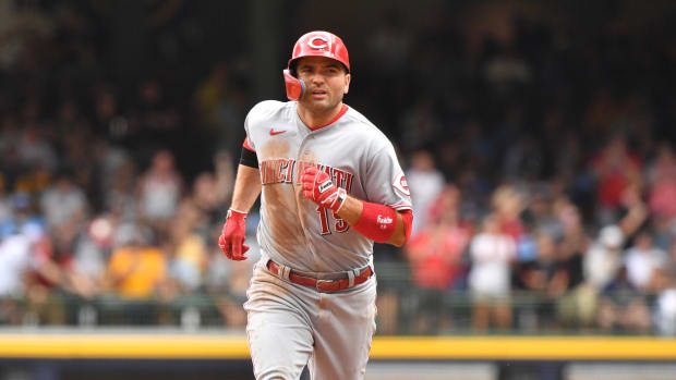 Jul 8, 2023; Milwaukee, Wisconsin, USA; Cincinnati Reds first baseman Joey Votto (19) rounds the bases after hitting a home run against the Milwaukee Brewers in the fourth inning at American Family Field. Mandatory Credit: Michael McLoone-USA TODAY Sports  