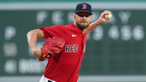 Boston Red Sox starting pitcher Chris Sale throws a pitch during a game against the Houston Astros.