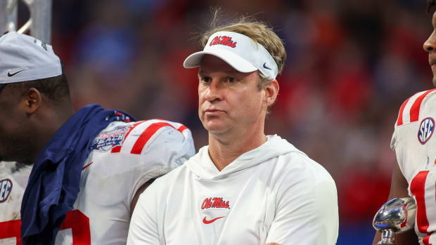 Kiffin during No. 11 Ole Miss's 38-25 win over No. 10 Penn State in the Peach Bowl on Dec. 30, 2023.