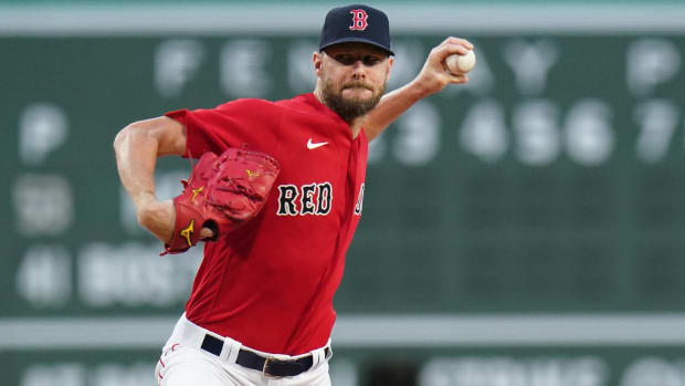Red Sox starter Chris Sale throws a pitch in a game.