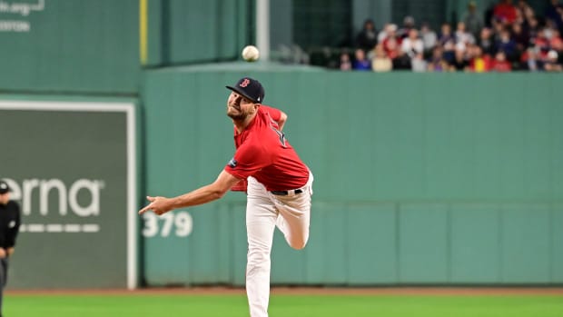 Sep 22, 2023; Boston, Massachusetts, USA; Boston Red Sox starting pitcher Chris Sale (41) pitches against the Chicago White Sox during the first inning at Fenway Park.