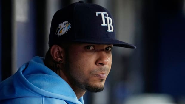 Tampa Bay Rays shortstop Wander Franco looks on during a game on Aug. 13, 2023, in St. Petersburg, Fla.