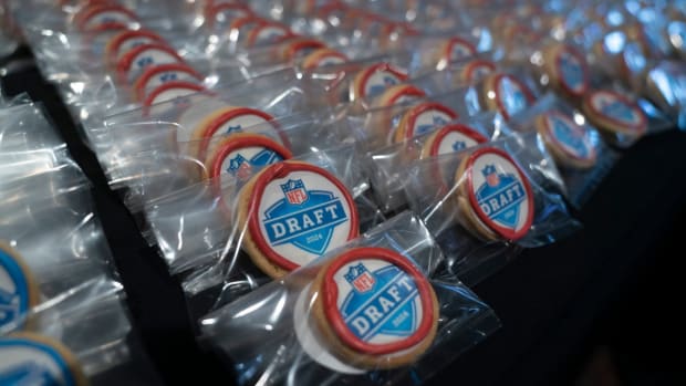 Detroit local bakery Good Cakes and Bakes made 500 cookies for an event sponsored by the Detroit Sports Commission and Visit Detroit to 150 days until the 2024 NFL draft in Detroit in April, during a news conference at Ford Field on Monday, Nov. 27, 2023.
