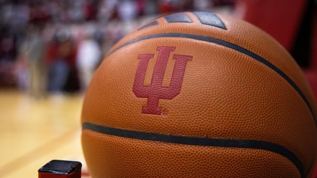 Dec 29, 2023; Bloomington, Indiana, USA; A view of a Indiana Hoosiers basketball before a game against the Kennesaw State Owls at Simon Skjodt Assembly Hall