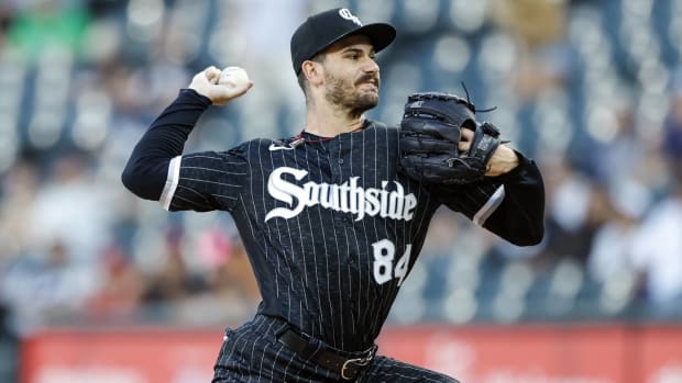 White Sox starter Dylan Cease throws a pitch in a game.