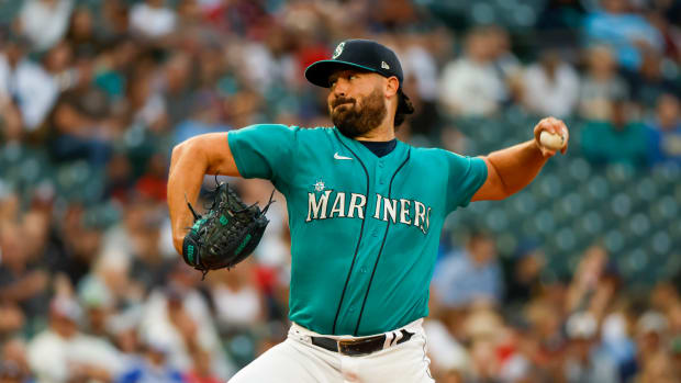 Sep 9, 2022; Seattle, Washington, USA; Seattle Mariners starting pitcher Robbie Ray (38) throws against the Atlanta Braves during the first inning at T-Mobile Park.