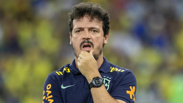 Interim Brazil coach Fernando Diniz pictured in November 2023 during a 1-0 home loss to Argentina in Rio de Janeiro