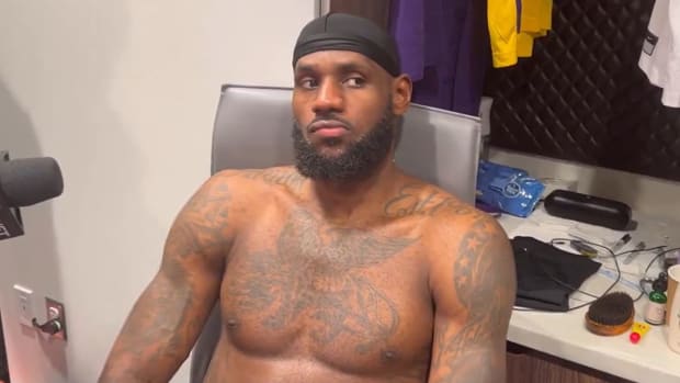 Los Angeles Lakers star LeBron James answers a reporter’s question on Jan. 5, 2024.