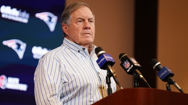 New England Patriots head coach Bill Belichick addresses the media after a loss to the New York Jets in Week 18.