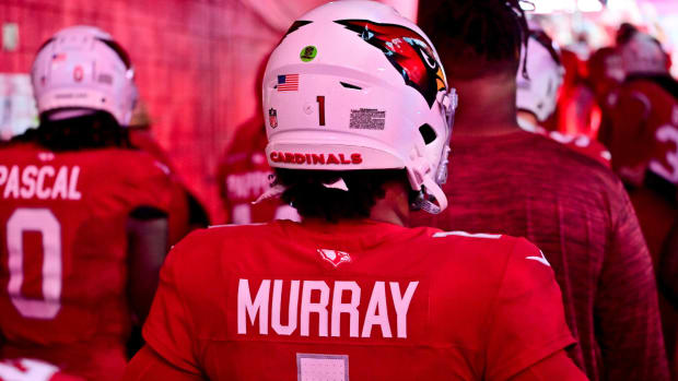 Arizona Cardinals quarterback Kyler Murray (1) looks on from the tunnel prior to the game against the Seattle Seahawks at State Farm Stadium.