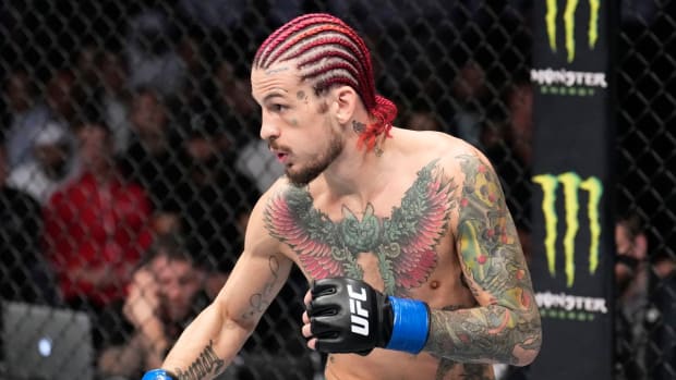 Sean O'Malley is inside the Octagon for a UFC fight.