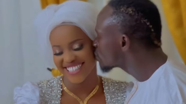 Sadio Mane pictured kissing his wife on their wedding day in January 2024