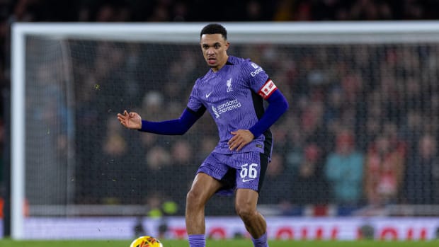 Liverpool's Trent Alexander-Arnold pictured during a 2-0 win at Arsenal in the FA Cup third round in January 2024