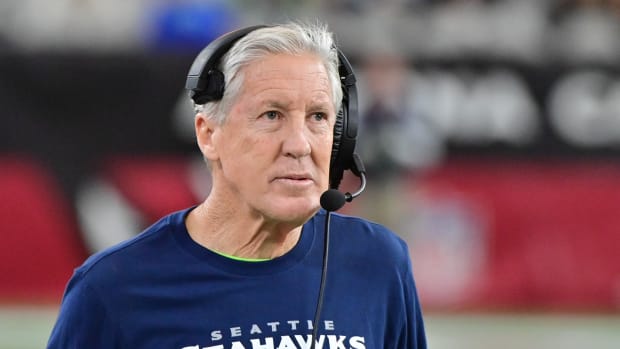 Seattle Seahawks head coach Pete Carroll looks on in the second half against the Arizona Cardinals at State Farm Stadium.