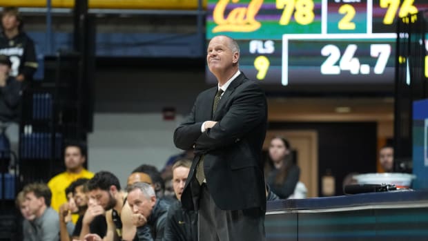 Jan 10, 2024; Berkeley, California, USA; Colorado Buffaloes head coach Tad Boyle reacts after a made free throw by California Golden Bears guard Jaylon Tyson (not shown) during the second half at Haas Pavilion