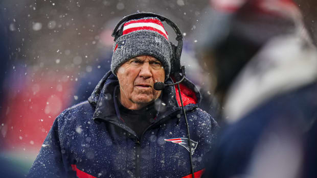 Jan 7, 2024; Foxborough, Massachusetts, USA; New England Patriots head coach Bill Belichick watches from the sideline as they take on the New York Jets at Gillette Stadium.
