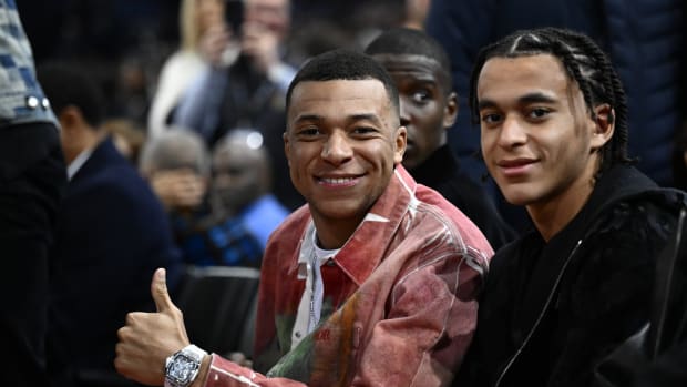 Kylian Mbappe in attendance at the NBA Paris Game between the Brooklyn Nets and the Cleveland Cavaliers at AccorHotels Arena