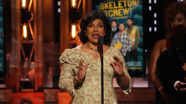 Jun 12, 2022; New York, NY, USA; Phylicia Rashad accepts the award for best performance by an actress in a featured role in a play for her role in Skeleton Crew during the 75th Annual Tony Awards at Radio City Music Hall in New York City on Sunday, June 12, 2022.. Mandatory Credit: Robert Deutsch-USA TODAY  