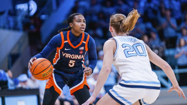 Yonta Vaughn handles the ball during the Virginia women's basketball game against North Carolina at Carmichael Arena in Chapel Hill.