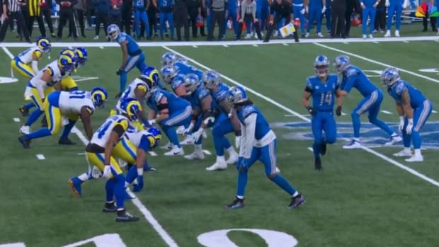 The Lions are called for a false start against the Rams.