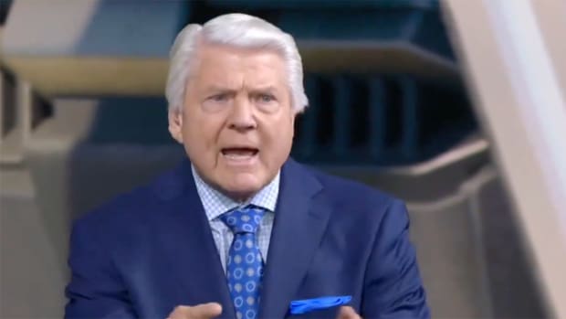 Former Dallas Cowboys coach Jimmy Johnson during Fox’s halftime show in the wild-card round.