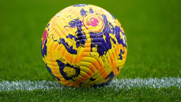 A close-up photograph of a Premier League match ball taken before a game between Manchester City and Bournemouth in November 2023
