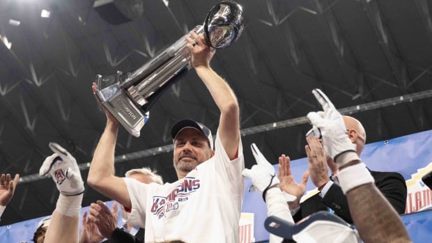 Arizona coach Jedd Fisch celebrates the Wildcats beating Oklahoma at the 2023 Alamo Bowl.