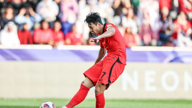 Son Heung-min pictured in action for South Korea against Bahrain at the 2023 AFC Asian Cup