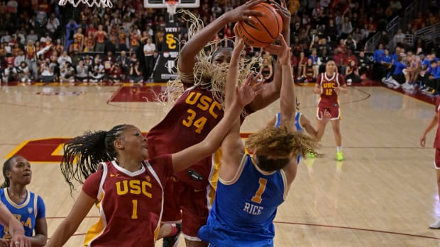 USC Trojans Taylor Bigby center Clarice Akunwafo UCLA Bruins guard Kiki Rice women's basketball