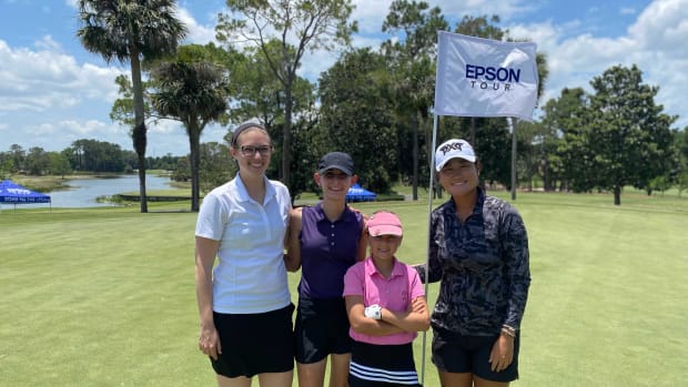 Kelly Okun, Reagan Chastain, Sara Valentine and Epson Tour and LPGA pro Gina Kim compete in the Inova Mission Inn pro-am in Howey-in-the-Hills, Florida.