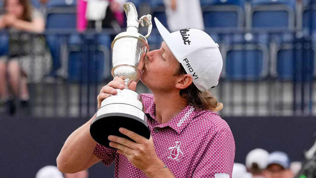 Cam Smith of Australia kisses the Claret Jug after winning the 2022 British Open.
