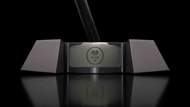 The back view of an L.A.B. Golf putter.