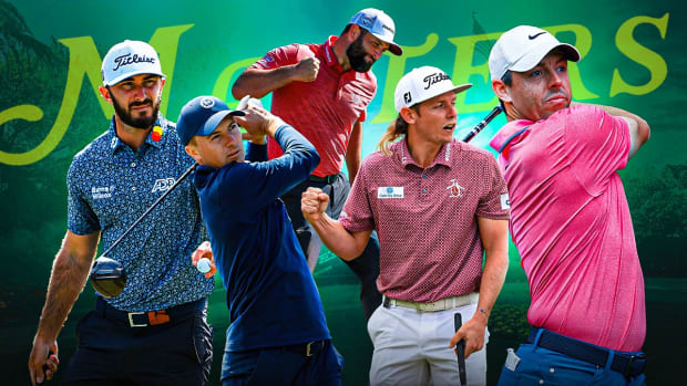 Masters contenders (left to right) Max Homa, Jordan Spieth, Jon Rahm, Cam Smith and Rory McIlroy.